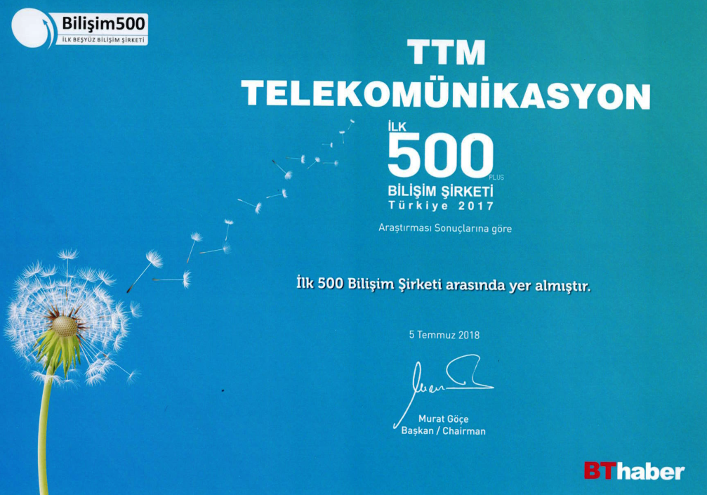 TTM TELEKOM ilk 500 biliim irketi arasnda