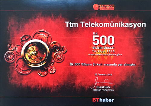 ttm telekom ilk 500 biliim irketi arasnda